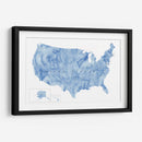 Mapa acuarela azul de EUA con estados y capitales de estado - Rosana Laiz Blursbyai | Cuadro decorativo de Canvas Lab