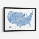 Mapa acuarela azul de EUA con estados y capitales de estado - Rosana Laiz Blursbyai | Cuadro decorativo de Canvas Lab