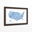 Mapa acuarela azul de EUA con estados y capitales de estado - Rosana Laiz Blursbyai | Cuadro decorativo de Canvas Lab