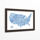 Mapa acuarela azul de EUA con estados y capitales de estado - Rosana Laiz Blursbyai | Cuadro decorativo de Canvas Lab