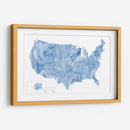 Mapa acuarela azul de EUA con estados y capitales de estado - Rosana Laiz Blursbyai | Cuadro decorativo de Canvas Lab