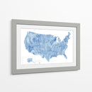 Mapa acuarela azul de EUA con estados y capitales de estado - Rosana Laiz Blursbyai | Cuadro decorativo de Canvas Lab