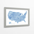 Mapa acuarela azul de EUA con estados y capitales de estado - Rosana Laiz Blursbyai | Cuadro decorativo de Canvas Lab