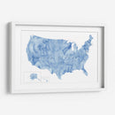 Mapa acuarela azul de EUA con estados y capitales de estado - Rosana Laiz Blursbyai | Cuadro decorativo de Canvas Lab