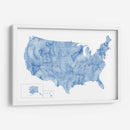 Mapa acuarela azul de EUA con estados y capitales de estado - Rosana Laiz Blursbyai | Cuadro decorativo de Canvas Lab