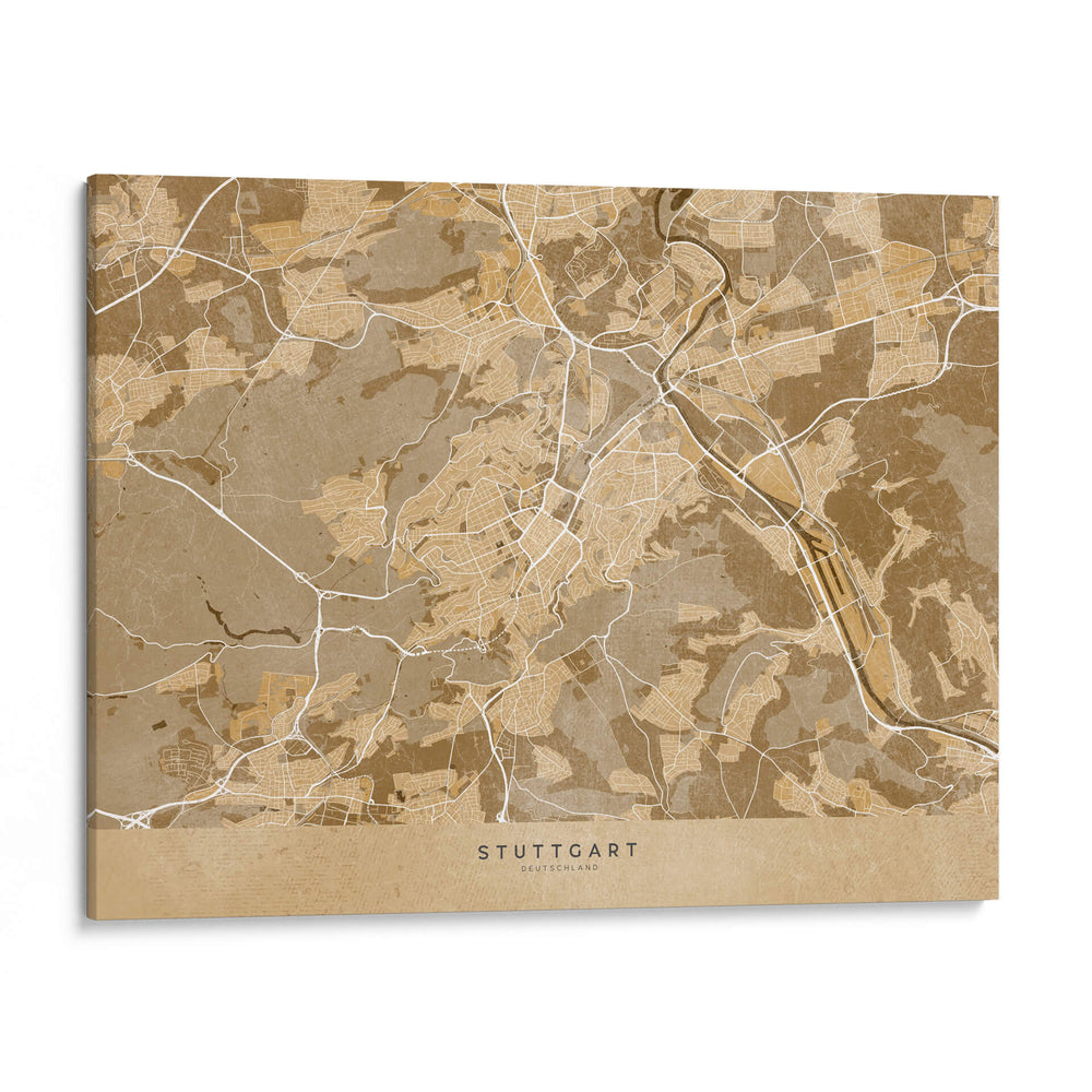 Mapa vintage sepia del centro de Stuttgart, Alemania - Rosana Laiz Blursbyai | Cuadro decorativo de Canvas Lab