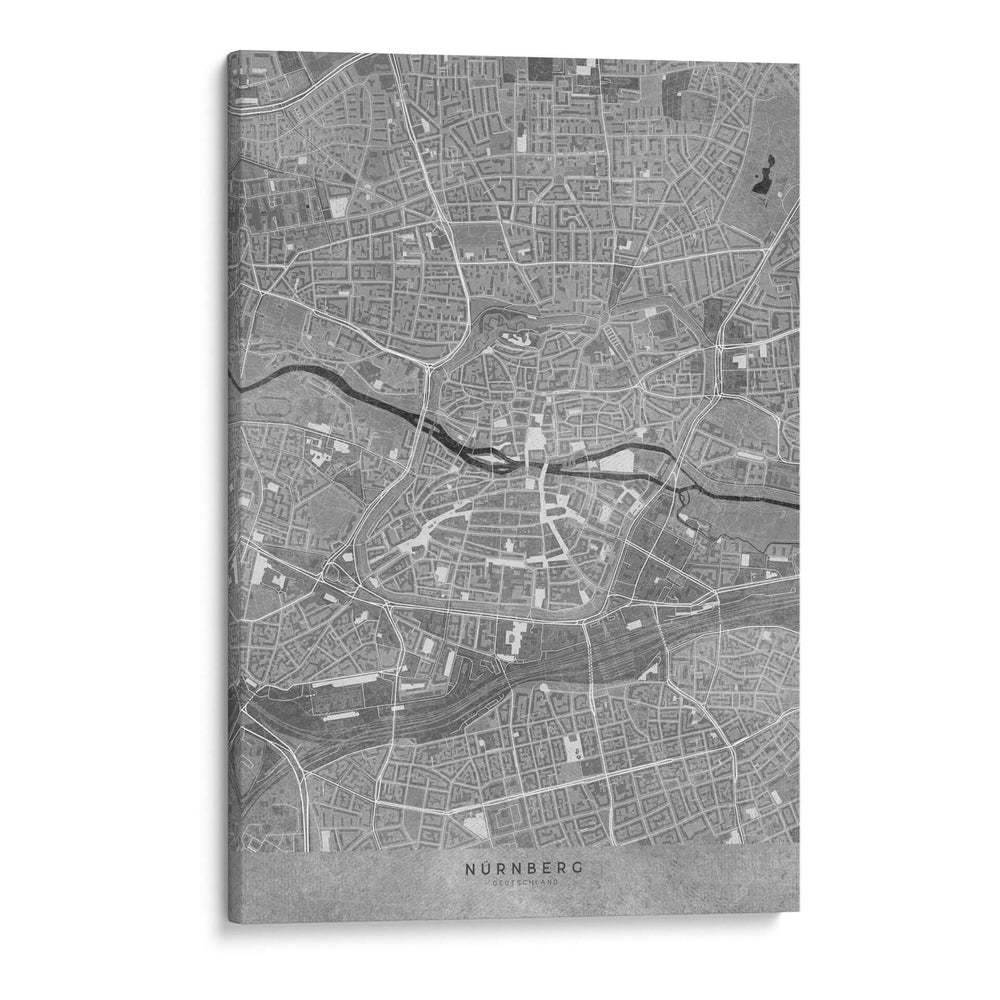 Mapa vintage gris del centro de Nurnberg, Alemania - Rosana Laiz Blursbyai | Cuadro decorativo de Canvas Lab