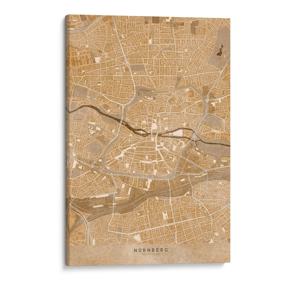 Mapa vintage sepia del centro de Nurnberg, Alemania - Rosana Laiz Blursbyai | Cuadro decorativo de Canvas Lab