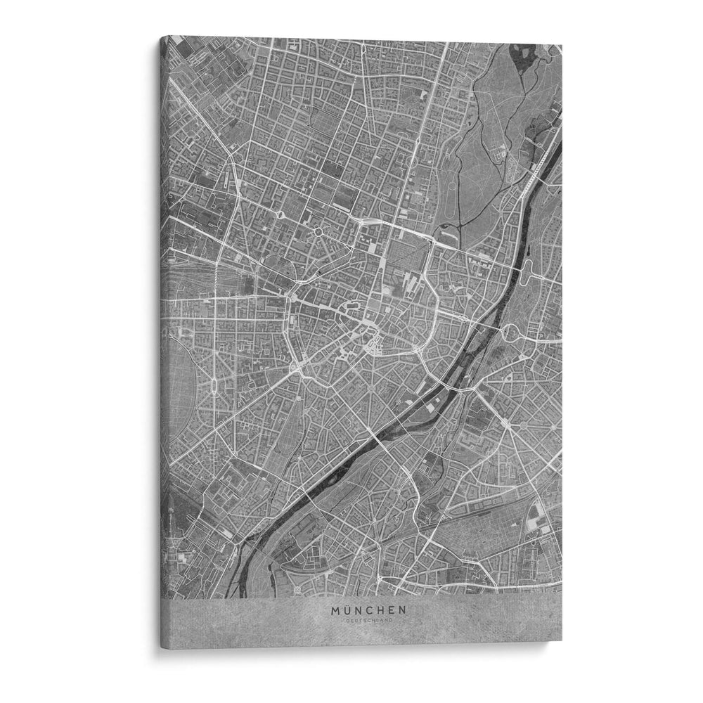 Mapa vintage gris del centro de Munchen, Alemania - Rosana Laiz Blursbyai | Cuadro decorativo de Canvas Lab