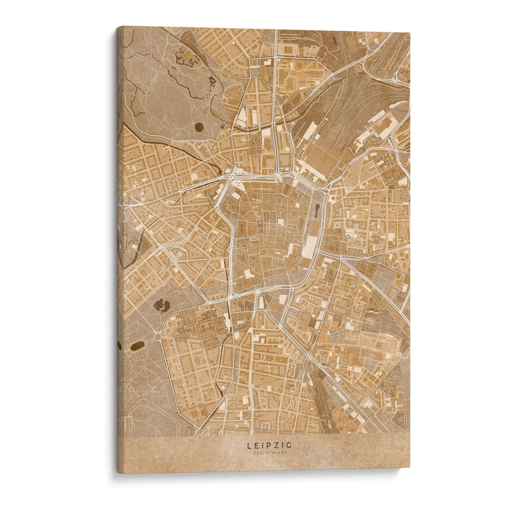 Mapa vintage sepia de Leipzig Alemania - Rosana Laiz Blursbyai | Cuadro decorativo de Canvas Lab