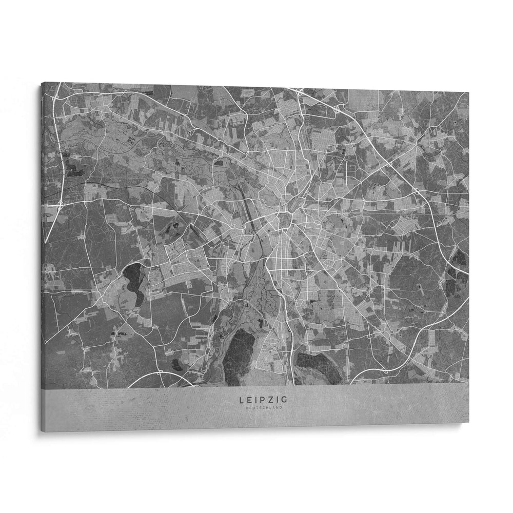 Mapa vintage gris de Leipzig Alemania, horizontal - Rosana Laiz Blursbyai | Cuadro decorativo de Canvas Lab