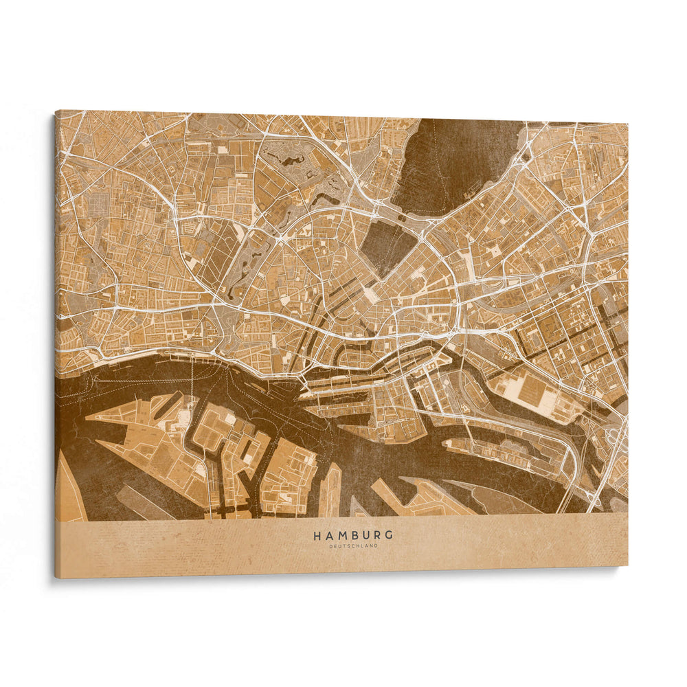 Mapa vintage sepia del centro de Hamburg, Alemania - Rosana Laiz Blursbyai | Cuadro decorativo de Canvas Lab
