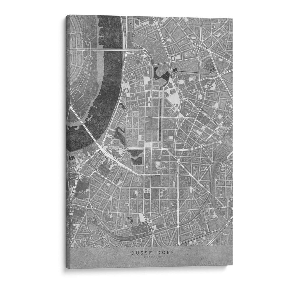 Mapa vintage gris del centro de Dusseldorf, Alemania - Rosana Laiz Blursbyai | Cuadro decorativo de Canvas Lab