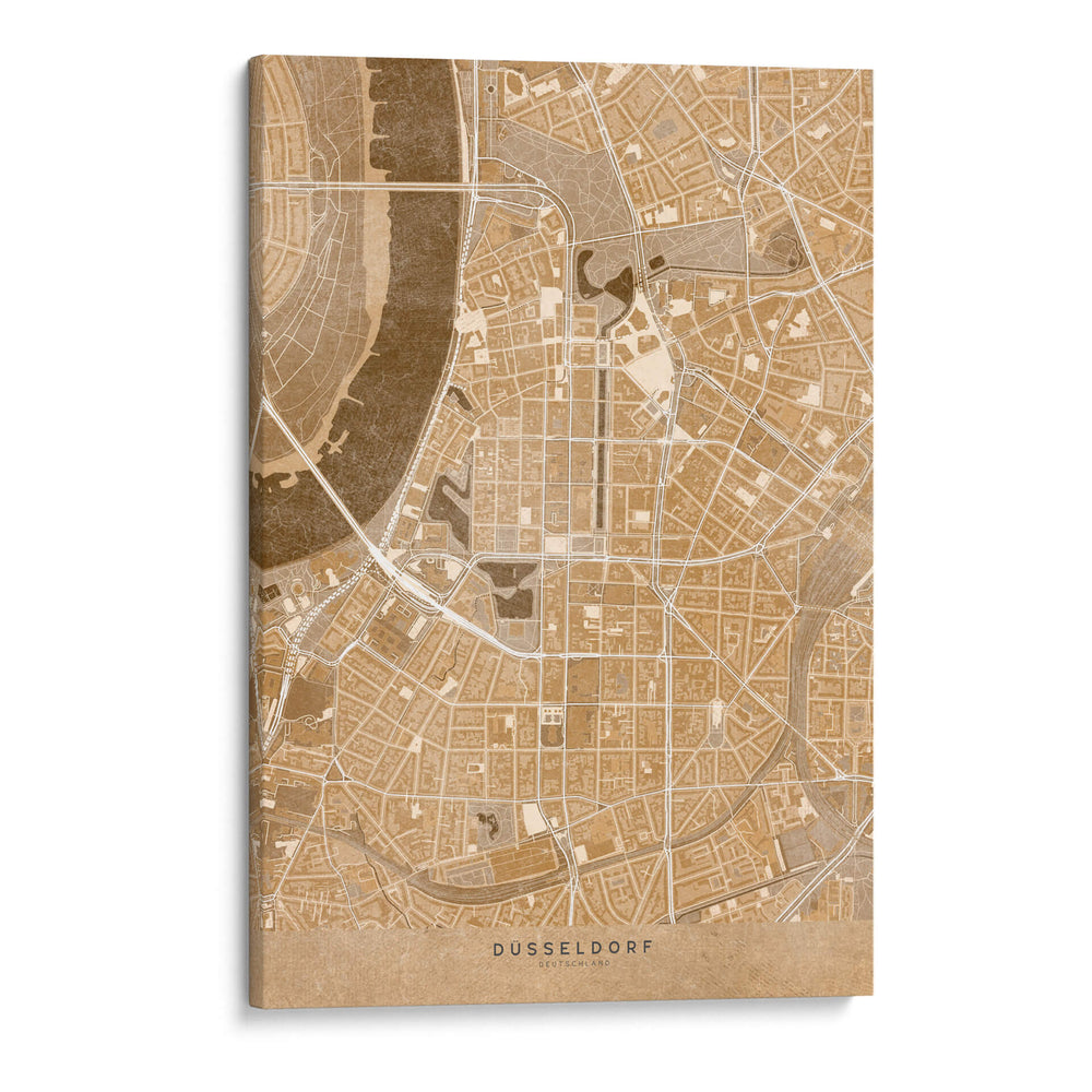 Mapa vintage sepia del centro de Dusseldorf, Alemania - Rosana Laiz Blursbyai | Cuadro decorativo de Canvas Lab