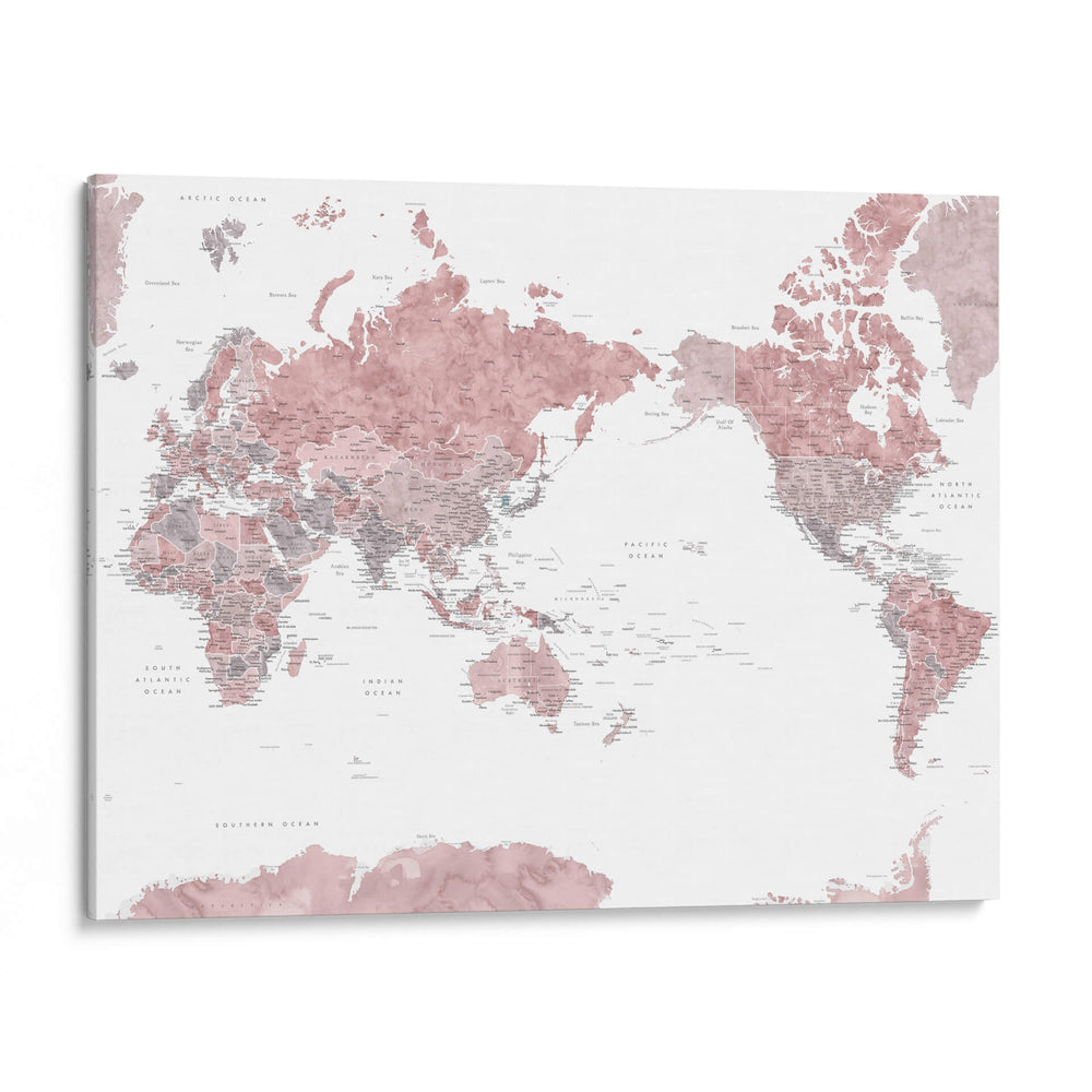 Mapa mundial centrado en el Pacífico con ciudades Piper - Rosana Laiz Blursbyai | Cuadro decorativo de Canvas Lab