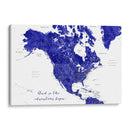And so the adventures begin - Mapa de aventuras de América del Norte en azul cobalto - Rosana Laiz Blursbyai | Cuadro decorativo de Canvas Lab