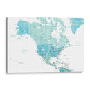 Mapa de América del Norte en acuarela aguamarina - Rosana Laiz Blursbyai | Cuadro decorativo de Canvas Lab