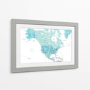Mapa de América del Norte en acuarela aguamarina - Rosana Laiz Blursbyai | Cuadro decorativo de Canvas Lab