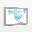 Mapa de América del Norte en acuarela aguamarina - Rosana Laiz Blursbyai | Cuadro decorativo de Canvas Lab