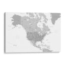 Mapa gris de América del Norte con ciudades - Rosana Laiz Blursbyai | Cuadro decorativo de Canvas Lab