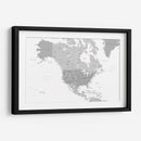 Mapa gris de América del Norte con ciudades - Rosana Laiz Blursbyai | Cuadro decorativo de Canvas Lab