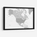 Mapa gris de América del Norte con ciudades - Rosana Laiz Blursbyai | Cuadro decorativo de Canvas Lab