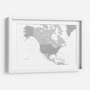 Mapa gris de América del Norte con ciudades - Rosana Laiz Blursbyai | Cuadro decorativo de Canvas Lab