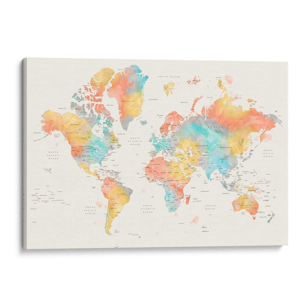 Mapa mundial en acuarela con países Fifi - Rosana Laiz Blursbyai | Cuadro decorativo de Canvas Lab