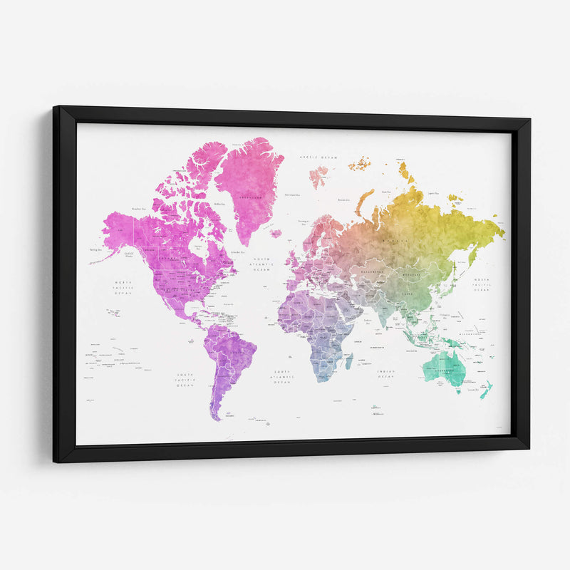 Mapa mundial en acuarela con países Leo - Rosana Laiz Blursbyai | Cuadro decorativo de Canvas Lab