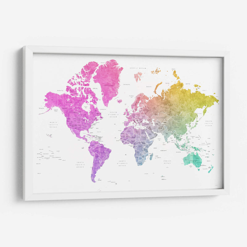 Mapa mundial en acuarela con países Leo - Rosana Laiz Blursbyai | Cuadro decorativo de Canvas Lab