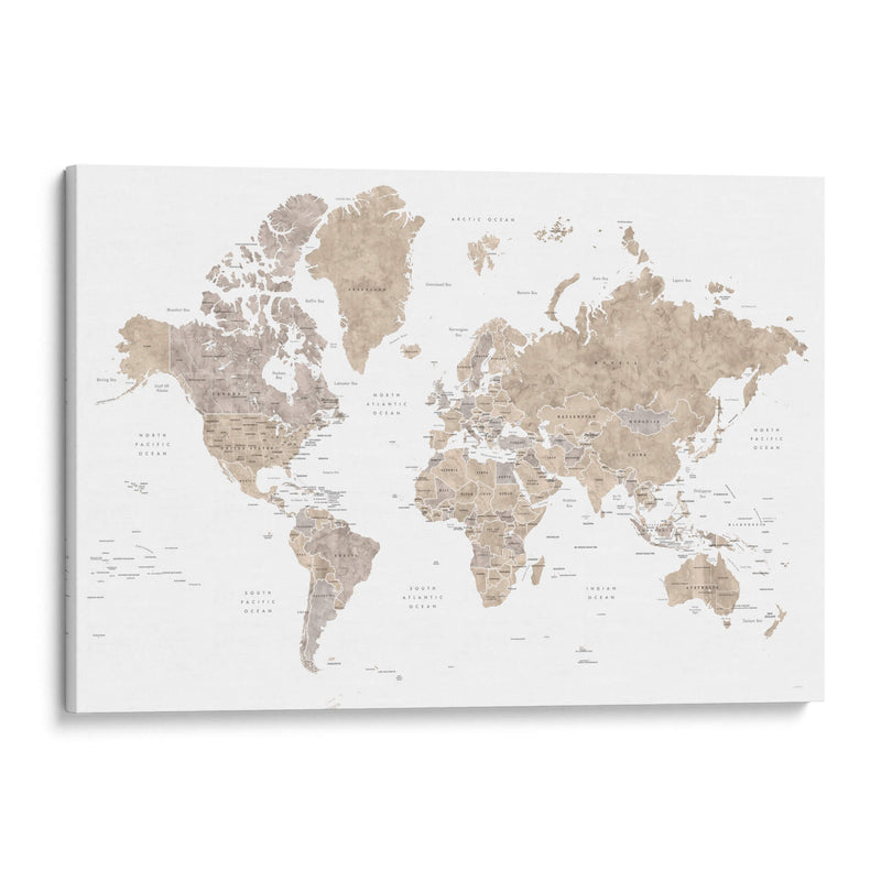 Mapa mundial en acuarela con países Abey - Rosana Laiz Blursbyai | Cuadro decorativo de Canvas Lab