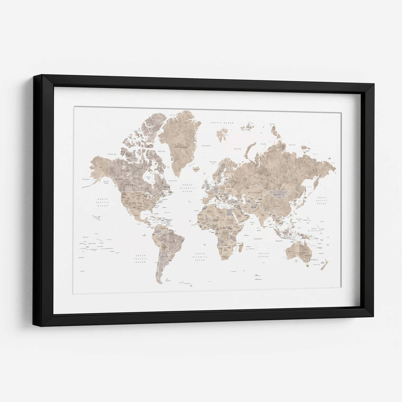 Mapa mundial en acuarela con países Abey - Rosana Laiz Blursbyai | Cuadro decorativo de Canvas Lab