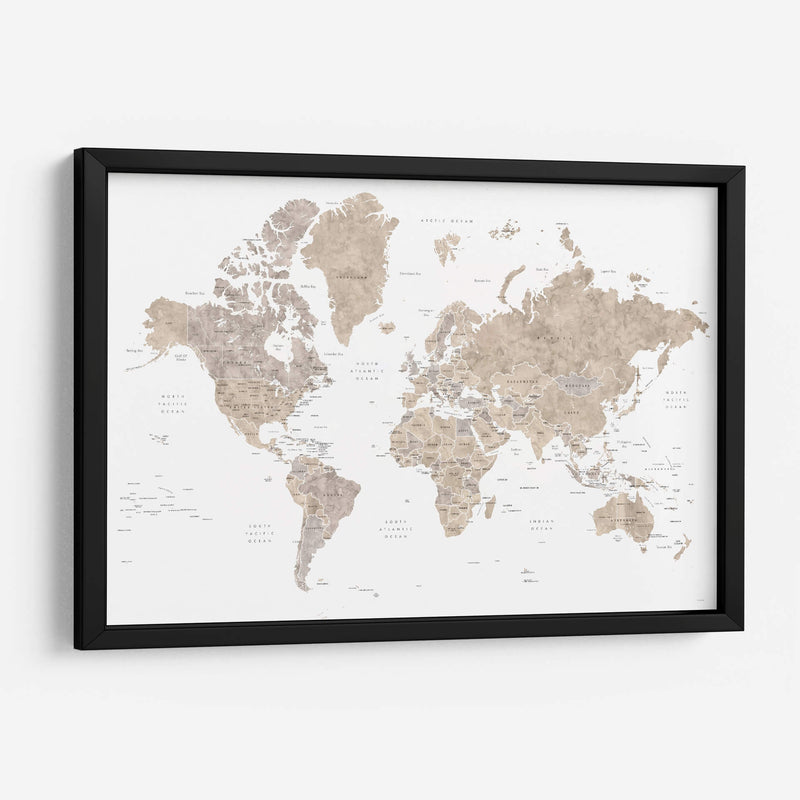 Mapa mundial en acuarela con países Abey - Rosana Laiz Blursbyai | Cuadro decorativo de Canvas Lab