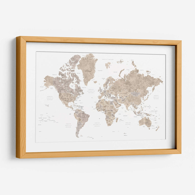 Mapa mundial en acuarela con países Abey - Rosana Laiz Blursbyai | Cuadro decorativo de Canvas Lab