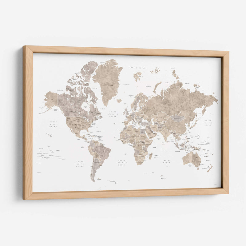 Mapa mundial en acuarela con países Abey - Rosana Laiz Blursbyai | Cuadro decorativo de Canvas Lab