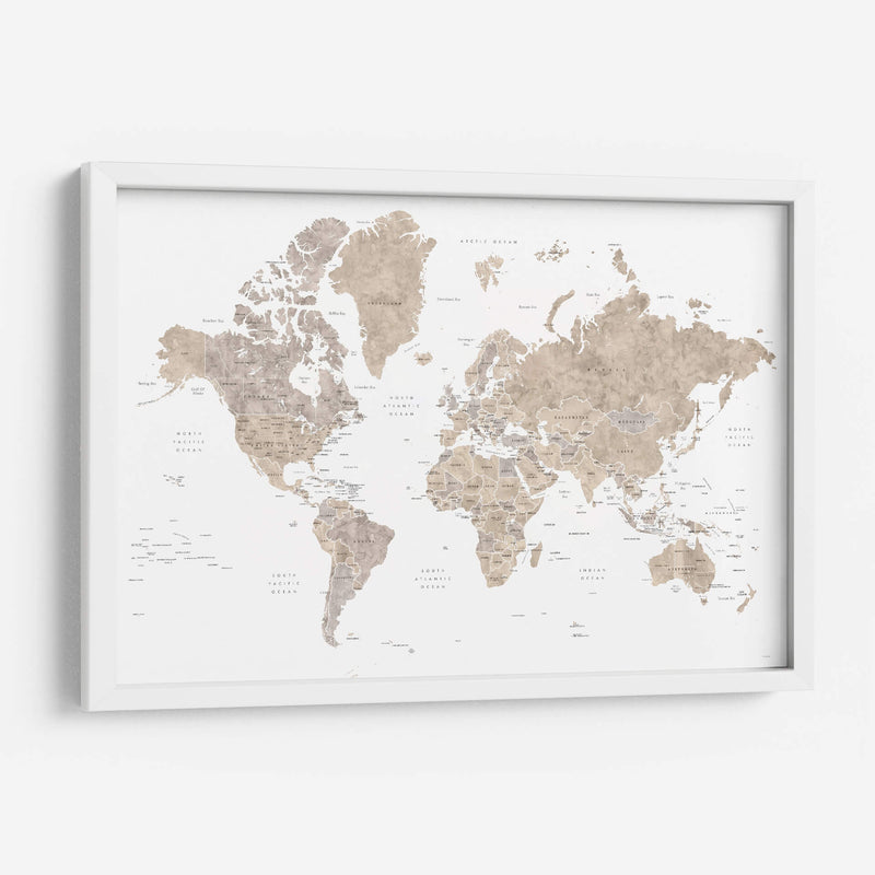 Mapa mundial en acuarela con países Abey - Rosana Laiz Blursbyai | Cuadro decorativo de Canvas Lab