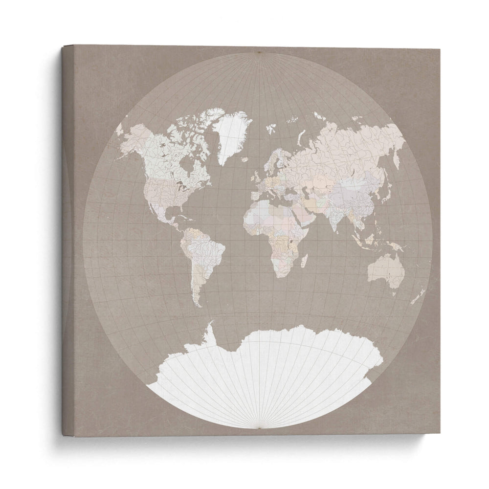 El mapa mundial en un círculo de color marrón apagado - Rosana Laiz Blursbyai | Cuadro decorativo de Canvas Lab