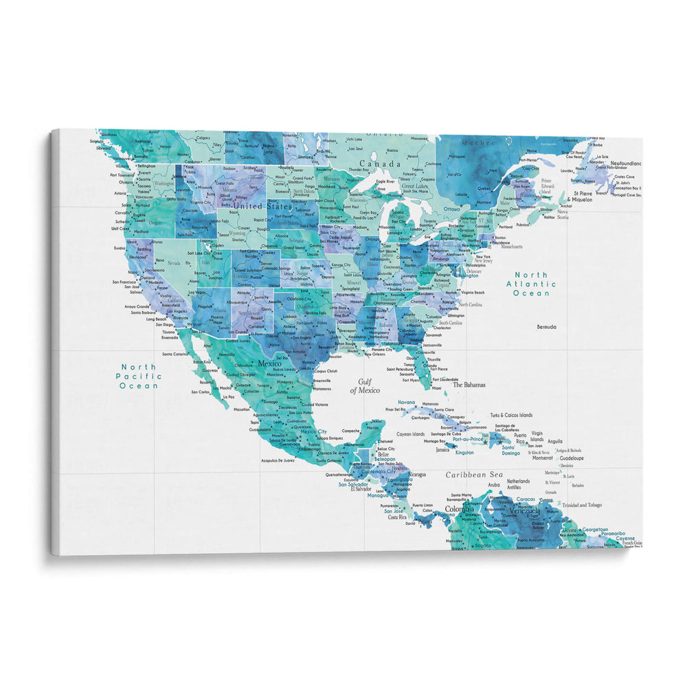 Mapa acuático de los Estados Unidos y el mar Caribe - Rosana Laiz Blursbyai | Cuadro decorativo de Canvas Lab