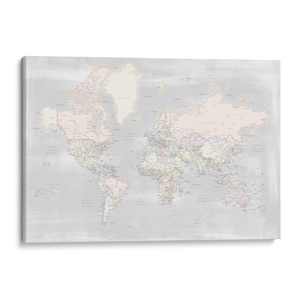 Mapa mundial detallado con ciudades pastel Maeli - Rosana Laiz Blursbyai | Cuadro decorativo de Canvas Lab
