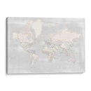 Mapa mundial detallado con ciudades pastel Maeli - Rosana Laiz Blursbyai | Cuadro decorativo de Canvas Lab