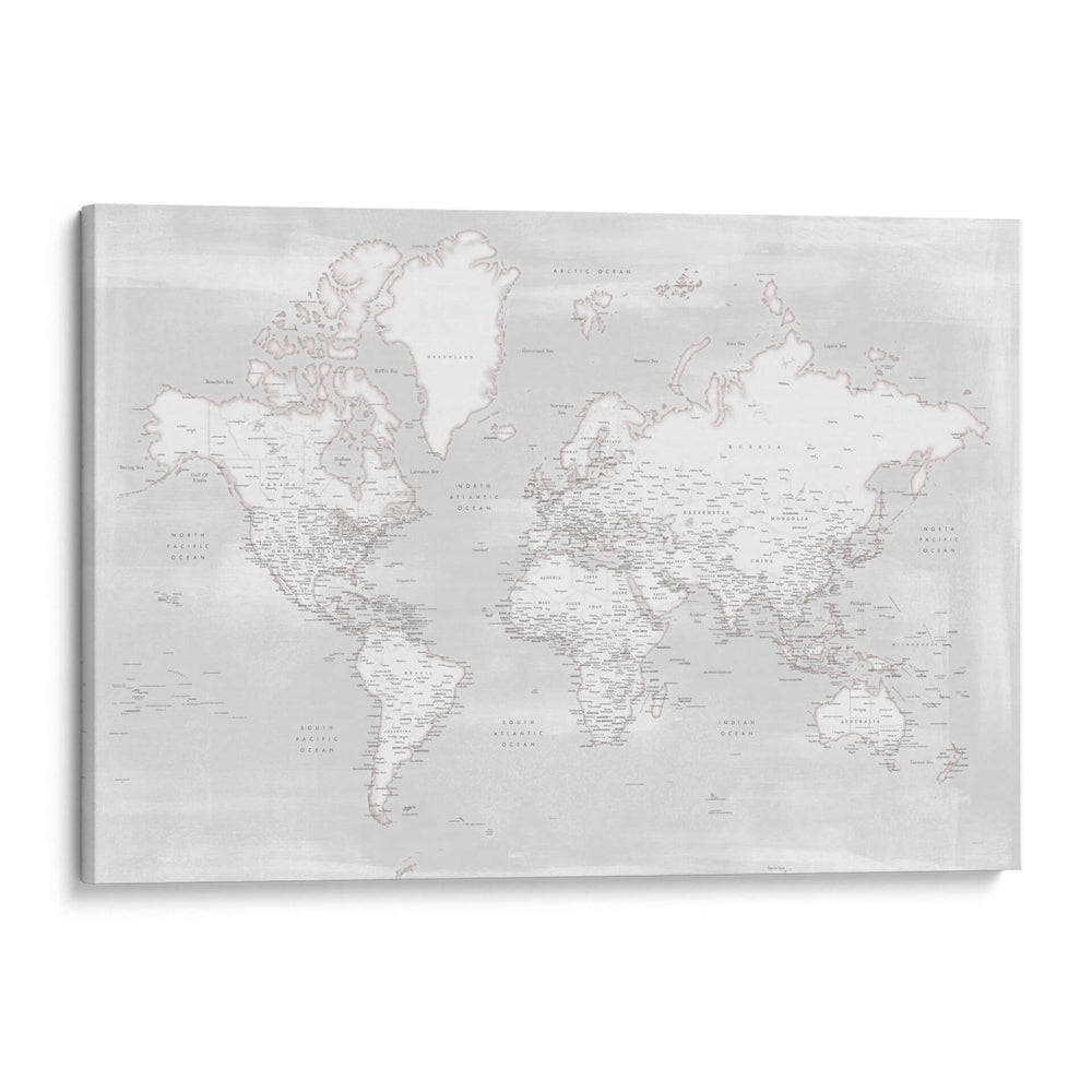 Mapa mundial detallado con ciudades neutrales Maeli - Rosana Laiz Blursbyai | Cuadro decorativo de Canvas Lab