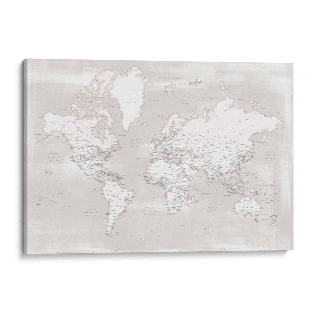 Mapa mundial detallado con ciudades cálidas Maeli - Rosana Laiz Blursbyai | Cuadro decorativo de Canvas Lab