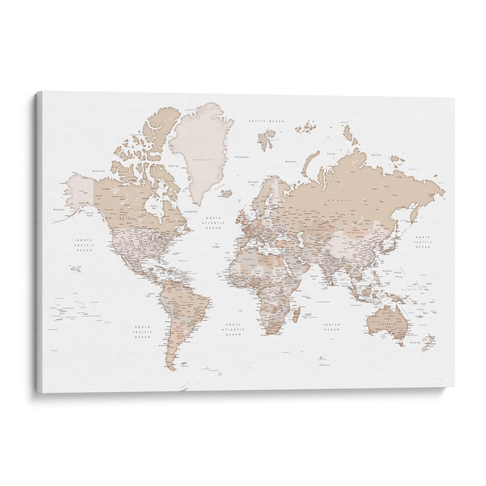 Mapa mundial detallado con ciudades Louie - Rosana Laiz Blursbyai | Cuadro decorativo de Canvas Lab