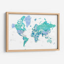 Mapa mundial detallado con ciudades aguas del Caribe - Rosana Laiz Blursbyai | Cuadro decorativo de Canvas Lab