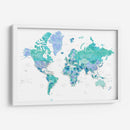 Mapa mundial detallado con ciudades aguas del Caribe - Rosana Laiz Blursbyai | Cuadro decorativo de Canvas Lab