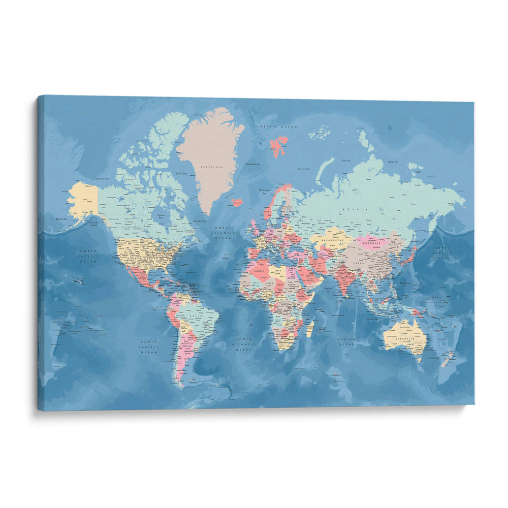 Mapa mundial detallado con ciudades Vickie - Rosana Laiz Blursbyai | Cuadro decorativo de Canvas Lab