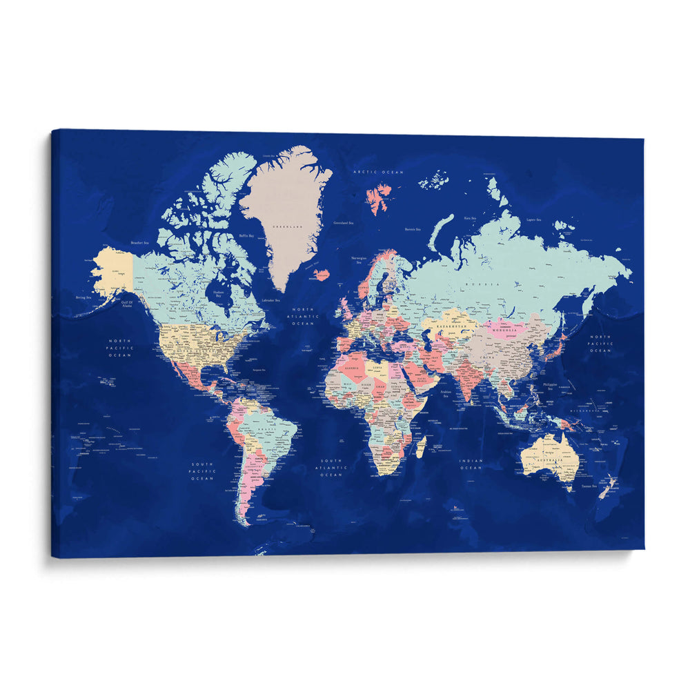 Mapa mundial detallado con ciudades Powa - Rosana Laiz Blursbyai | Cuadro decorativo de Canvas Lab