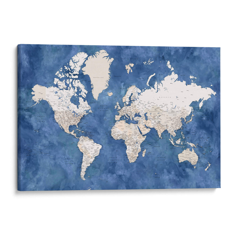Mapa mundial detallado con ciudades Sabeen - Rosana Laiz Blursbyai | Cuadro decorativo de Canvas Lab