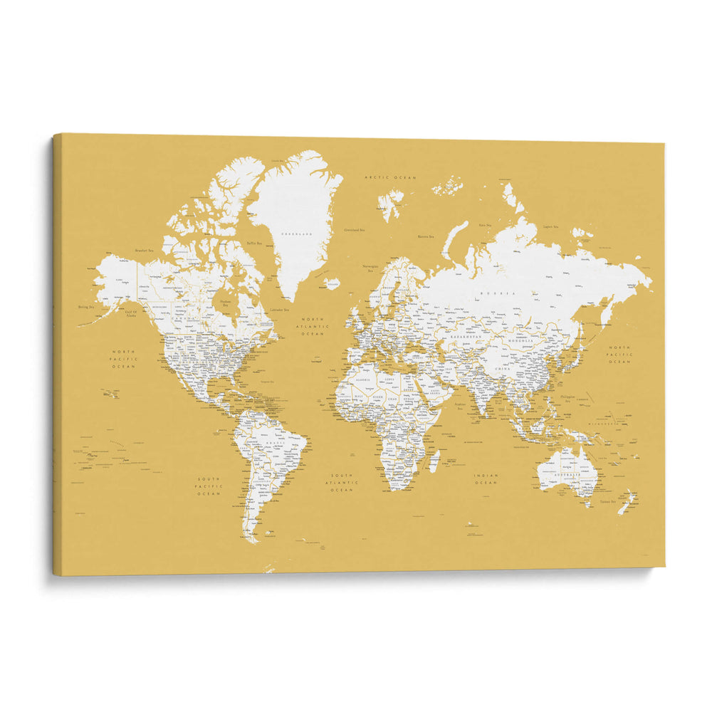 Mapa mundial detallado con ciudades Andrew - Rosana Laiz Blursbyai | Cuadro decorativo de Canvas Lab
