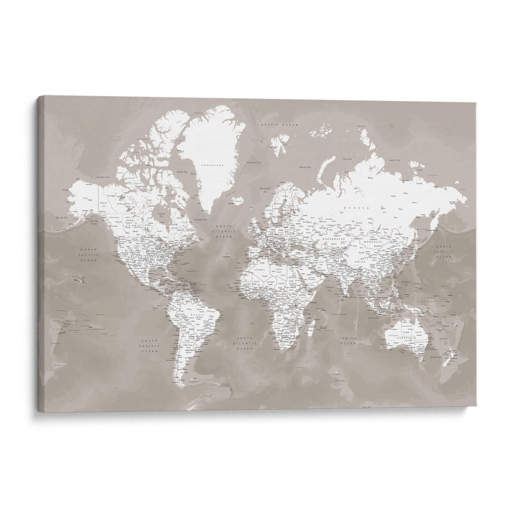 Mapa mundial detallado con ciudades Orien - Rosana Laiz Blursbyai | Cuadro decorativo de Canvas Lab